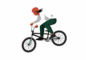 Obraz premium Person Riding a BMX Bike with Helmet and Gloves Vector Illustration.