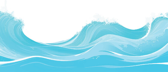  Abstract Aqua Blue Cartoon Ocean Wave with Splash Elements – Vector Graphic for Modern Poster, T-shirt, and Digital Art