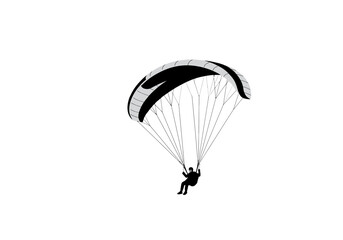 Silhouette of a Paraglider with Black and Gray Wing Suspended by Thin Lines.