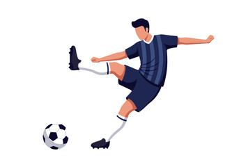 Soccer Player Kicking Ball in Blue Striped Jersey and Cleats Illustration.