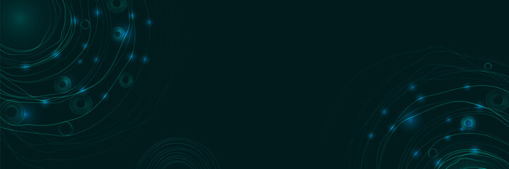 Fototapeta premium Abstract futuristic high-tech background with glowing blue and green elements, circular motion graphics, dark atmosphere, cosmic and cyberpunk style. Suitable for sci-fi, UI UX, data visualization