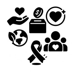 Comprehensive Pictogram Silhouette Set Black Icons and Signs for Charity, Donation, and Social Support
