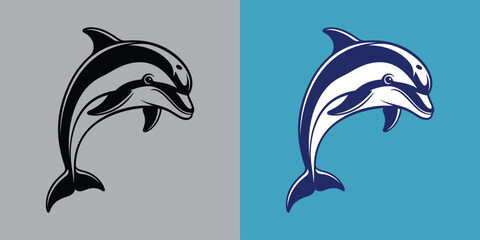 Jumping Dolphin Mascot Vector Logo, Stylized Marine Mammal Icon Design