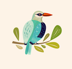 Vector colorful illustration with African bird. Art poster 