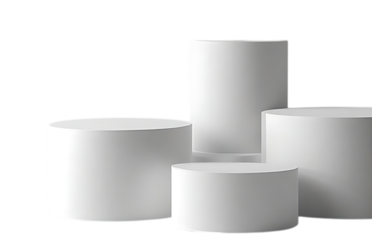Minimalist Cylindrical Geometric Display on a Transparent Background | PNG white podium product stage display isolated on transparent 3d background
