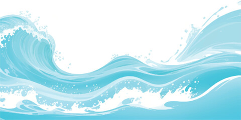  Vibrant Cartoon Ocean Wave Vector with Splash and Foam on White Background – Perfect for Summer Party Designs, Kids Themes, and Travel Graphics
