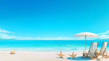 Fototapeta premium Summer beach vacation, cartoon illustration