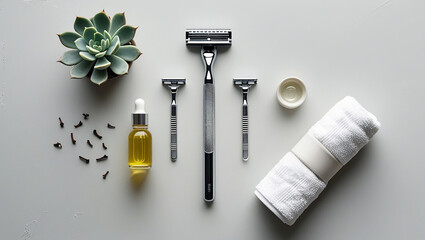 Modern Still Life of Shaving Razor and Grooming Product Arrangement