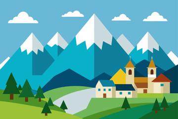 alpine village with majestic peaks
