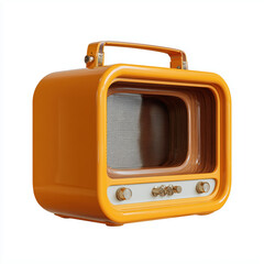 Retro Orange Radio, Vintage Style Speaker , white background cut out PNG