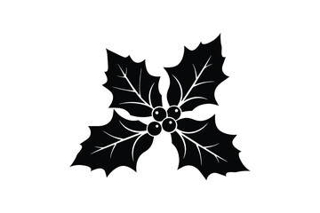 Silhouette art illustration of holly leaves with berries.eps