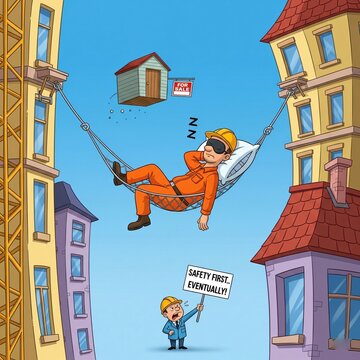 Eventualmente prima la sicurezza dell'operatore che dorme con benda su una amaca a grandi altezza durante il lavoro