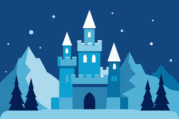 enchanted castle in a snowy landscape