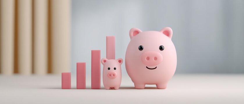 Financial growth strategies piggy bank savings tips modern home office infographic design minimalist environment conceptual viewpoint