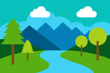 landscape with trees and river