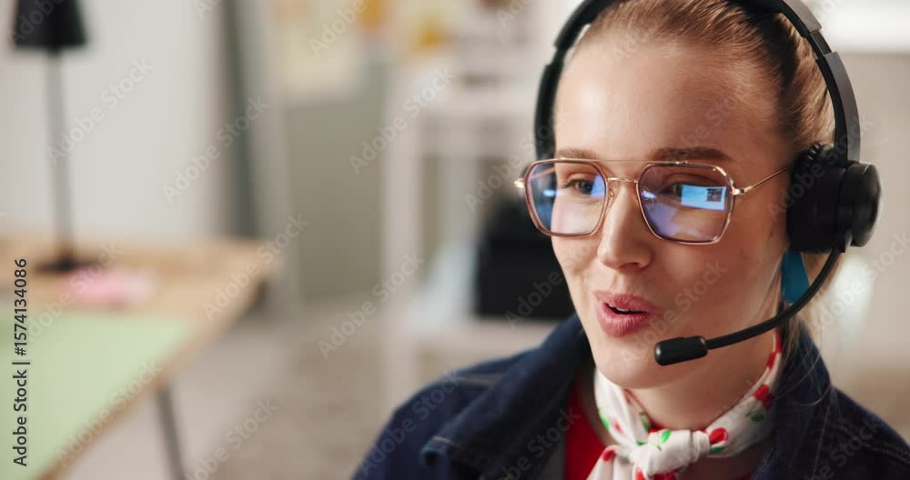 Poster call center, talking and woman with help for tech support, customer service and assistance. happy ag