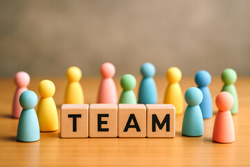 TEAM Concept , Wooden Figures Around , Generative ai