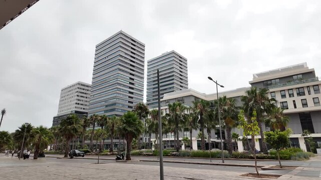 4K footage showcasing the exterior of Casablanca Finance City (CFC) buildings on a bright, sunny day in Casablanca, Morocco 10 July 2025
