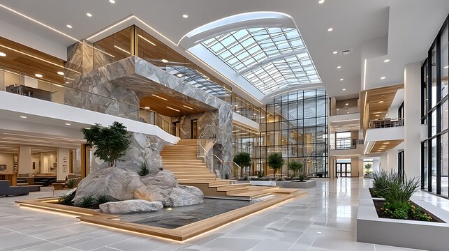 Grand staircase design in institutional building high resolution photo