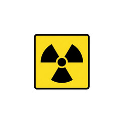 A yellow square warning sign displays the internationally recognized ionizing radiation symbol.