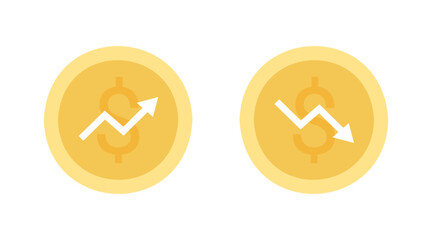 Money growth and fall on chart graph with arrow up and down, financial business invest. Vector flat illustration