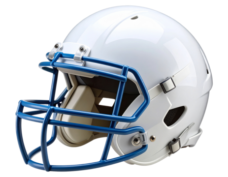 White American Football Helmet Showing Safety Features on White Background PNG
