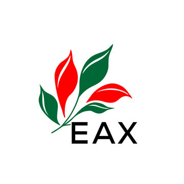 EAX Abstract Botanical Logo with Elegant Typography, EAX  Later Logo, Modern Nature Inspired Logo with Red and Green Leaves.

