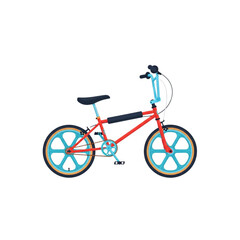 Fototapeta premium A vibrant red BMX bicycle with blue accents isolated on a white background.