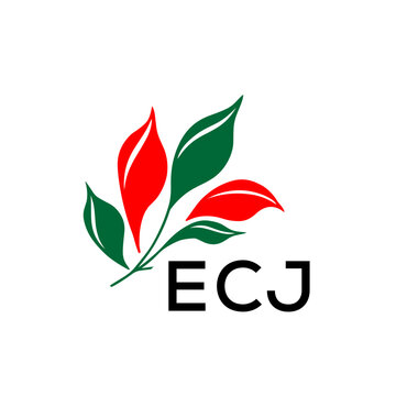 ECJ Abstract Botanical Logo with Elegant Typography, ECJ  Later Logo, Modern Nature Inspired Logo with Red and Green Leaves.
