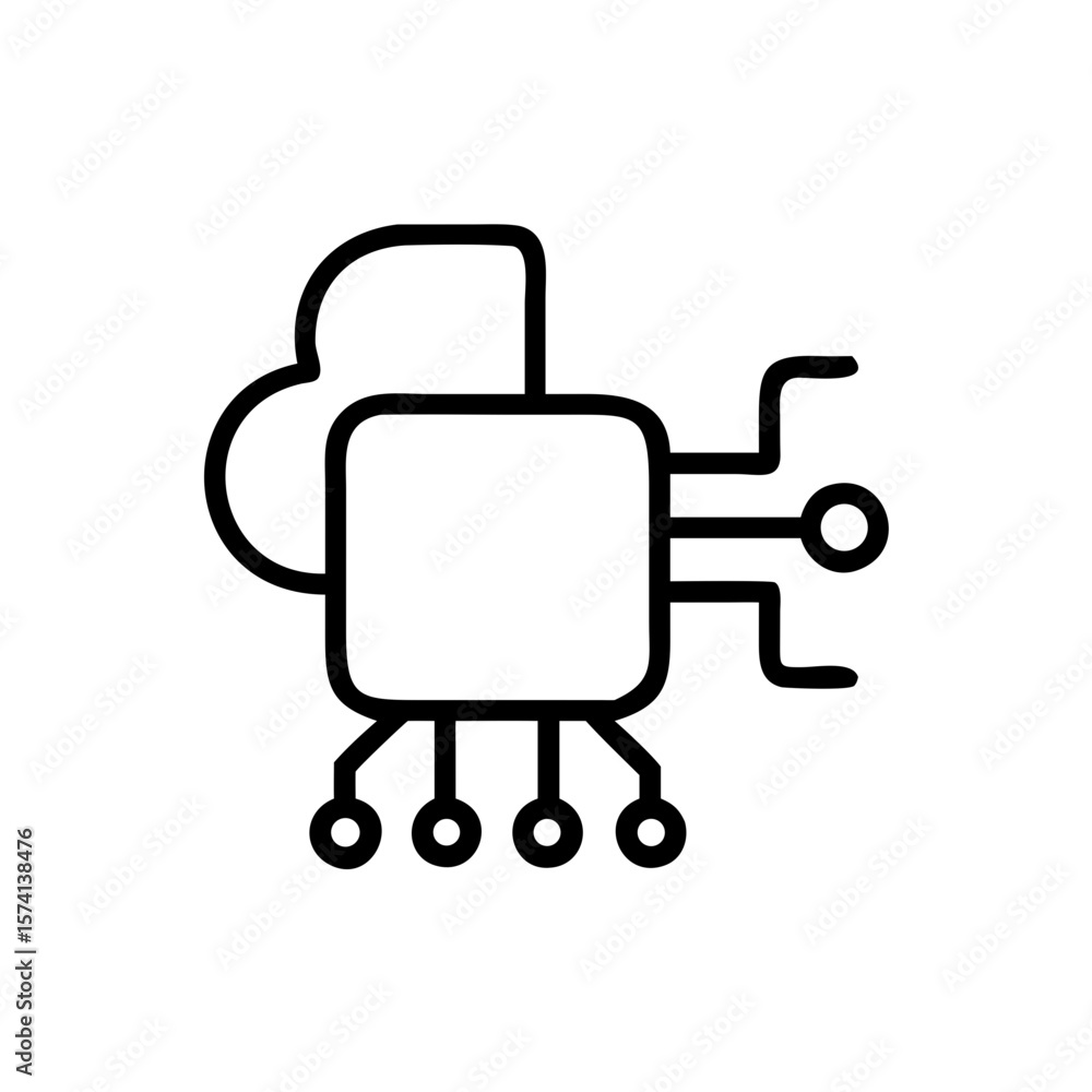 Aufkleber outline icon depicting cloud computing with electronic components attached