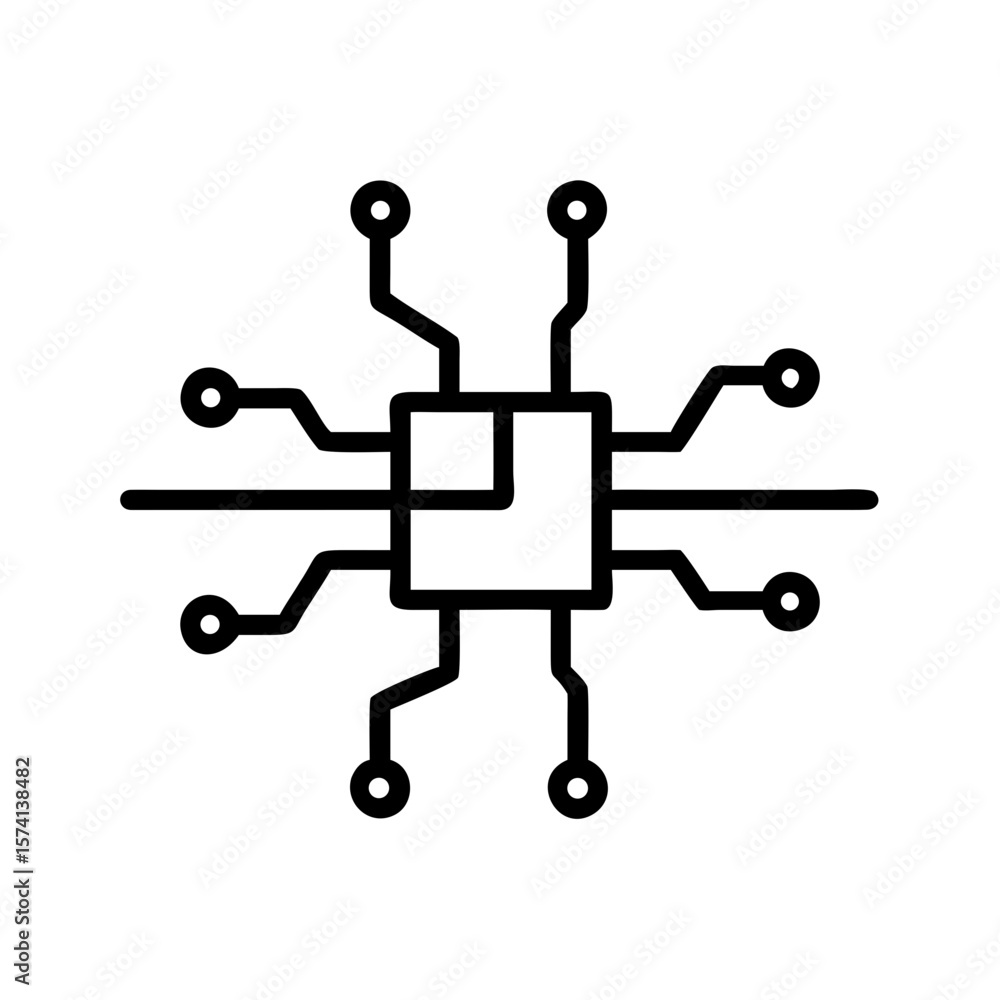 Aufkleber illustration of a central processing unit with multiple connections around
