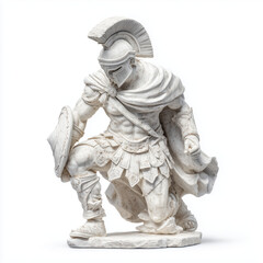 Obraz premium Majestic Kneeling Roman Warrior Statue , white background cut out PNG