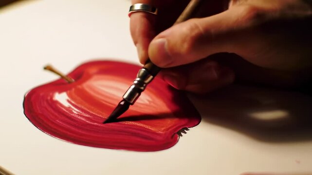 Hand painting red apple