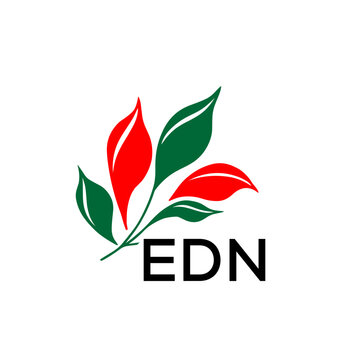 EDN Abstract Botanical Logo with Elegant Typography, EDN Later Logo, Modern Nature Inspired Logo with Red and Green Leaves.
