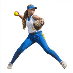 Female Softball Pitcher in Action , white background cut out PNG