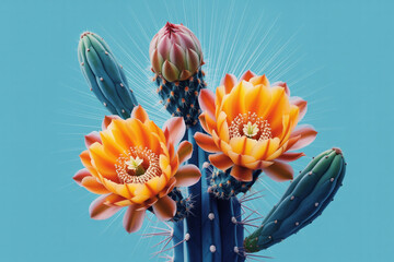 Cactus Radiance Orange Blossoms on Blue (1)