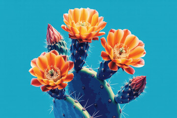Cactus Radiance Orange Blossoms on Blue (1)