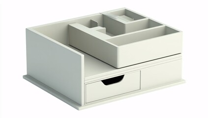 Modern white desk organizer with drawer and compartments for office supplies and home organization storage