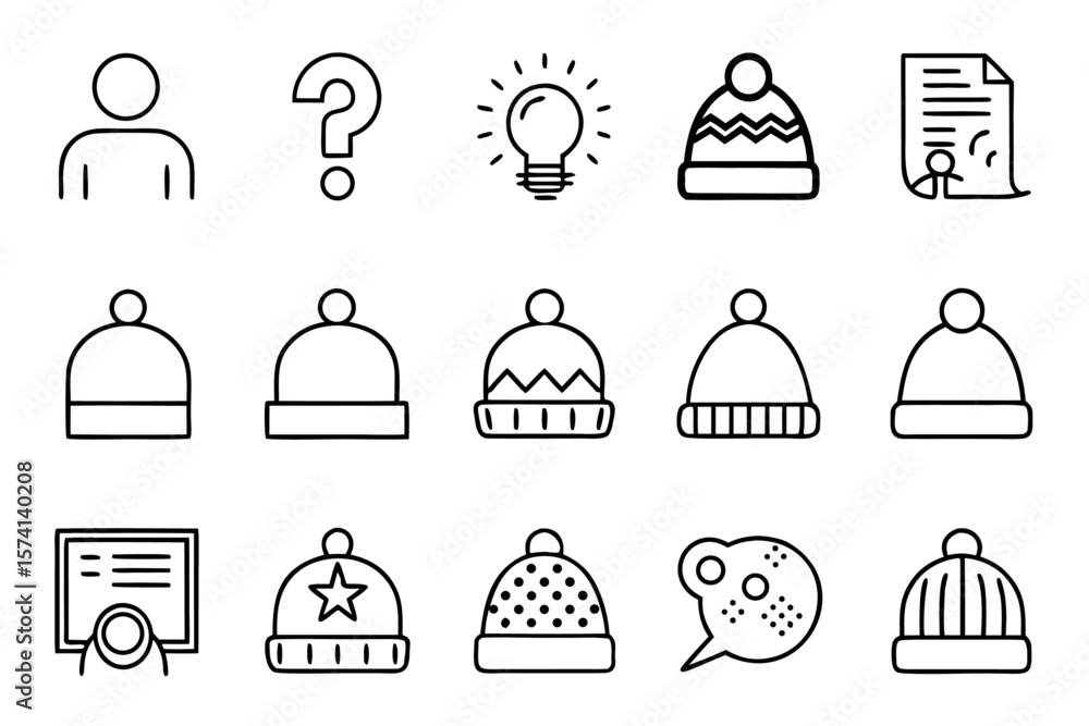 Aufkleber collection of twelve distinct headwear graphics featuring a classic beanie cap design rendered in a 