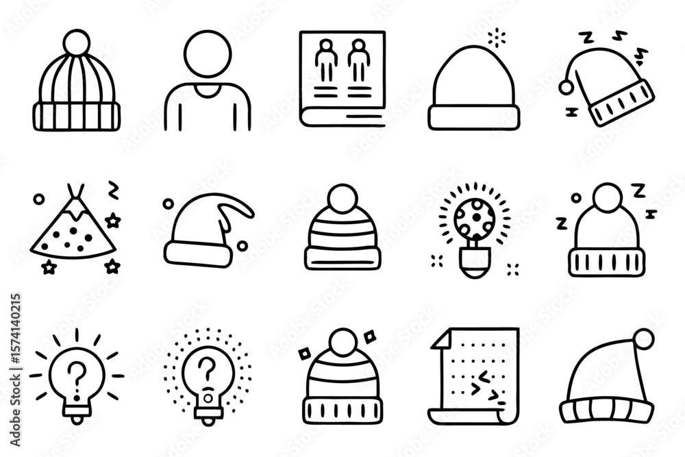 Poster comprehensive collection of graphic elements featuring a beanie cap design accompanied by a diverse 