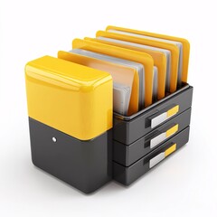 Yellow and black file cabinet with folders organization system for document management and storage solution