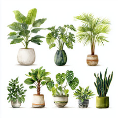 Collection of Beautiful Potted Plants , white background cut out PNG