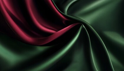Obraz premium Elegant Dark Green and Carmine Abstract Fabric Design with Dramatic Swirls and Rich Textures