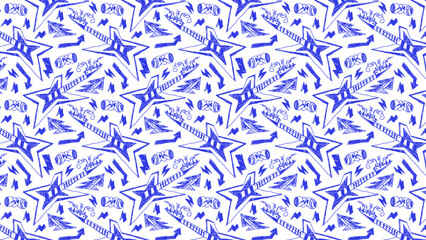 Punk scribble doodle pattern with chaotic hand-drawn elements and raw textures
