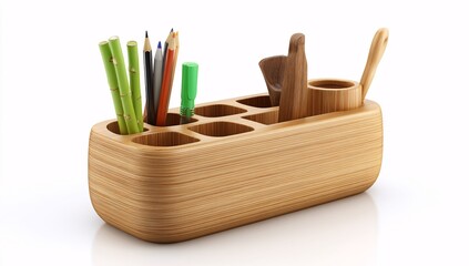 Bamboo desk organizer pencil holder pen storage container office supply desktop stationery accessories holder
