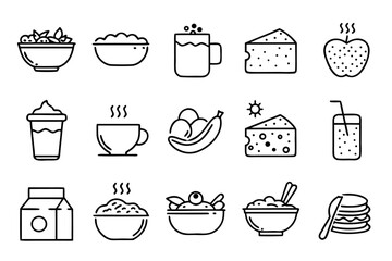 Obraz premium Artistic representation of a breakfast bowl filled with wholesome oatmeal and crunchy cereals presented with a clean editable stroke outline for versatile design applications
