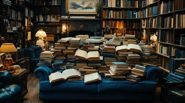 Literature scene frame: Books display diverse genres, inspiring thought, cultural breadth, imaginative scope, knowledge source, fiction tale, nonfiction truth, poetic voice, reading benefit story