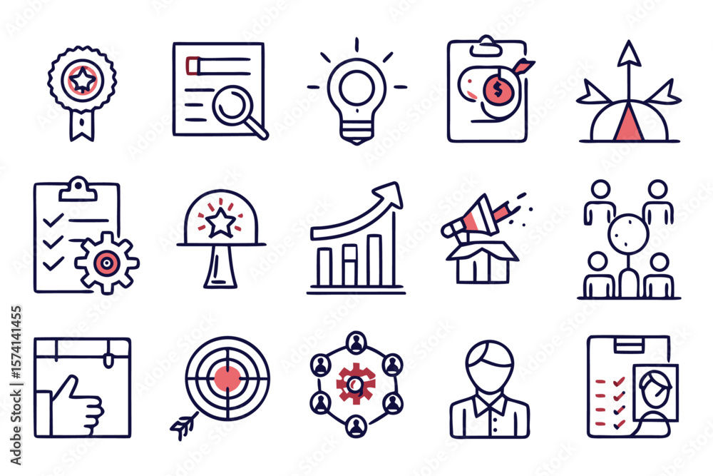 Aufkleber clean line art collection of business objectives and web related symbols featuring a professional an