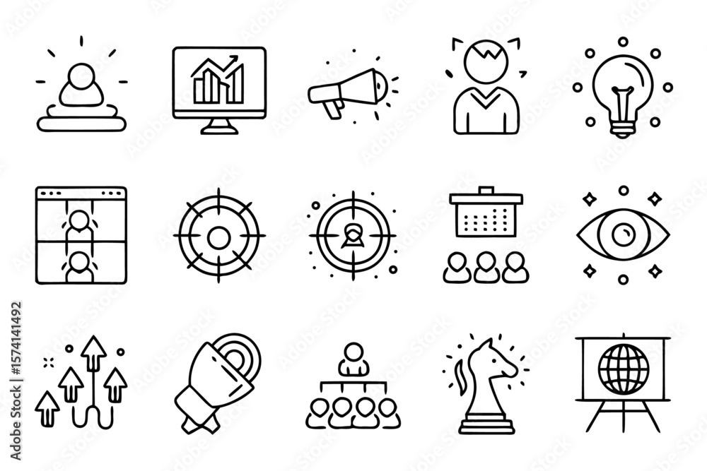 Aufkleber comprehensive collection of clean line art symbols representing core business management concepts an