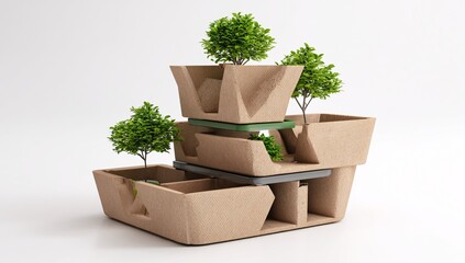 Modern indoor garden design ideas for small spaces with layered planters and green plants on white background